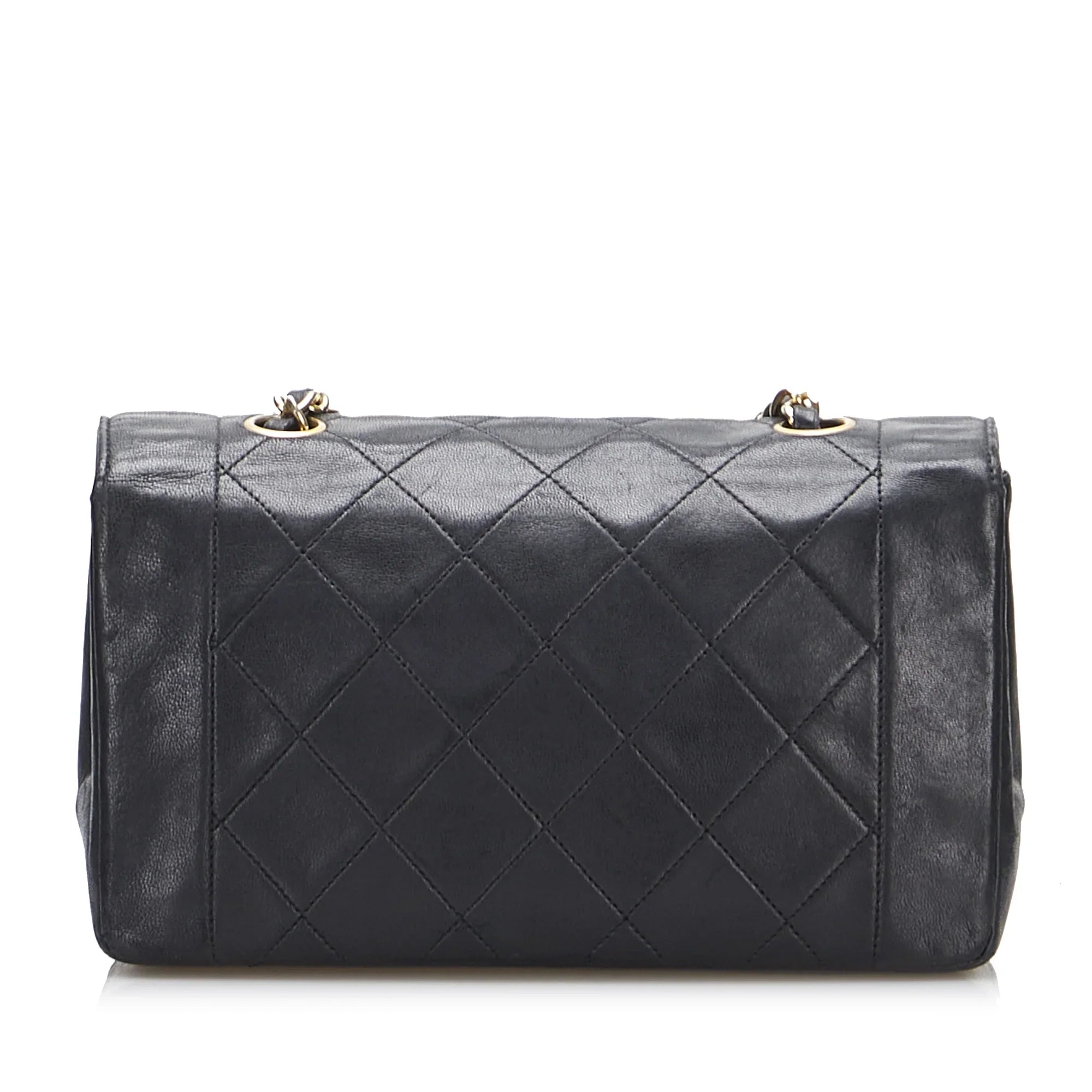 Pre-Owned Authenticated Chanel Small Lambskin Diana Flap Leather Black Crossbody Bag Unisex (Good)