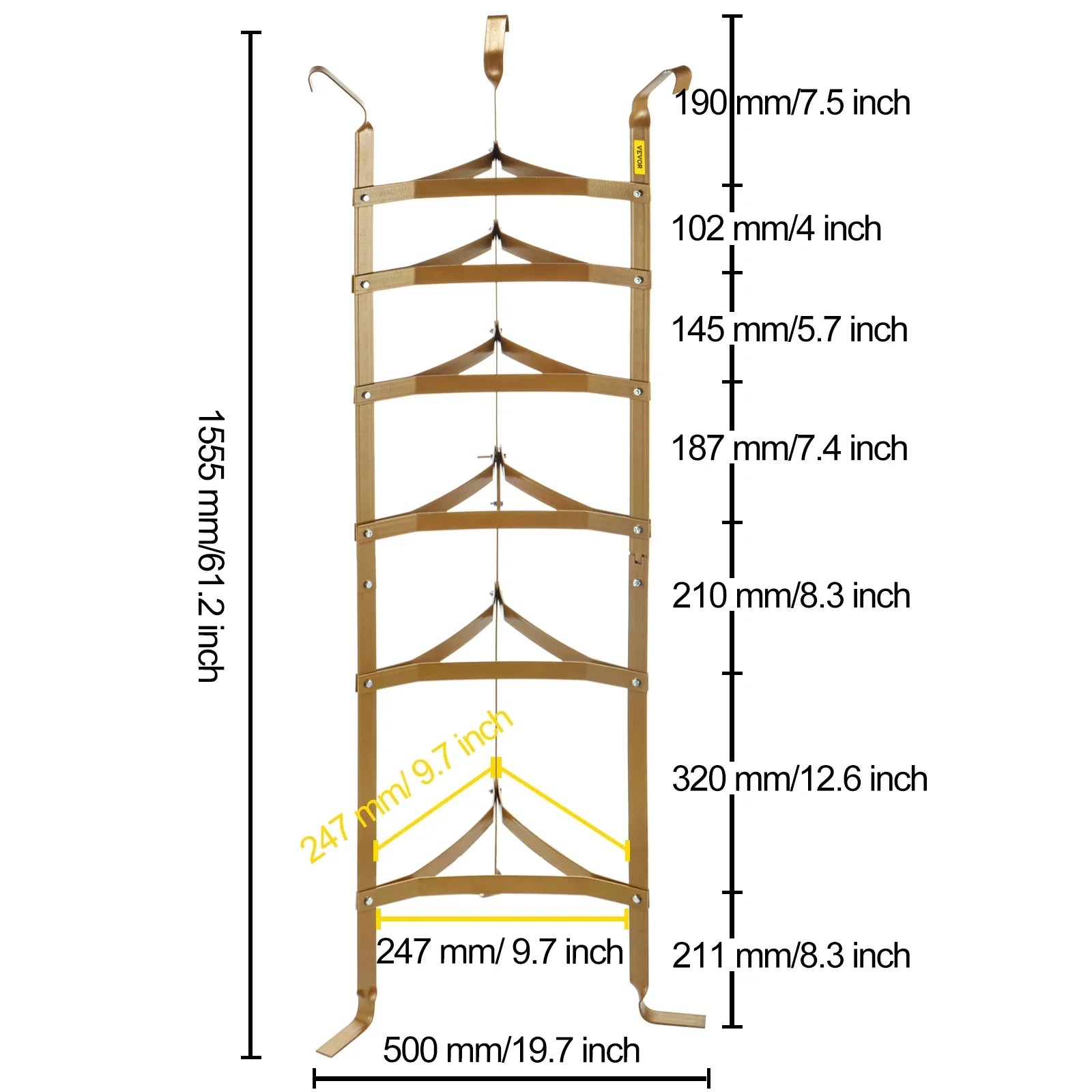 SKYSHALO 6-Tier Cookware Stand, Carbon Steel Multi-Layer Pot Rack, 61-inch Cookware Shelf, Copper Cookware Storage Tower, Unassembled Kitchen Corner Shelf Rack for Pans, Pots, Baskets Kettles Storage