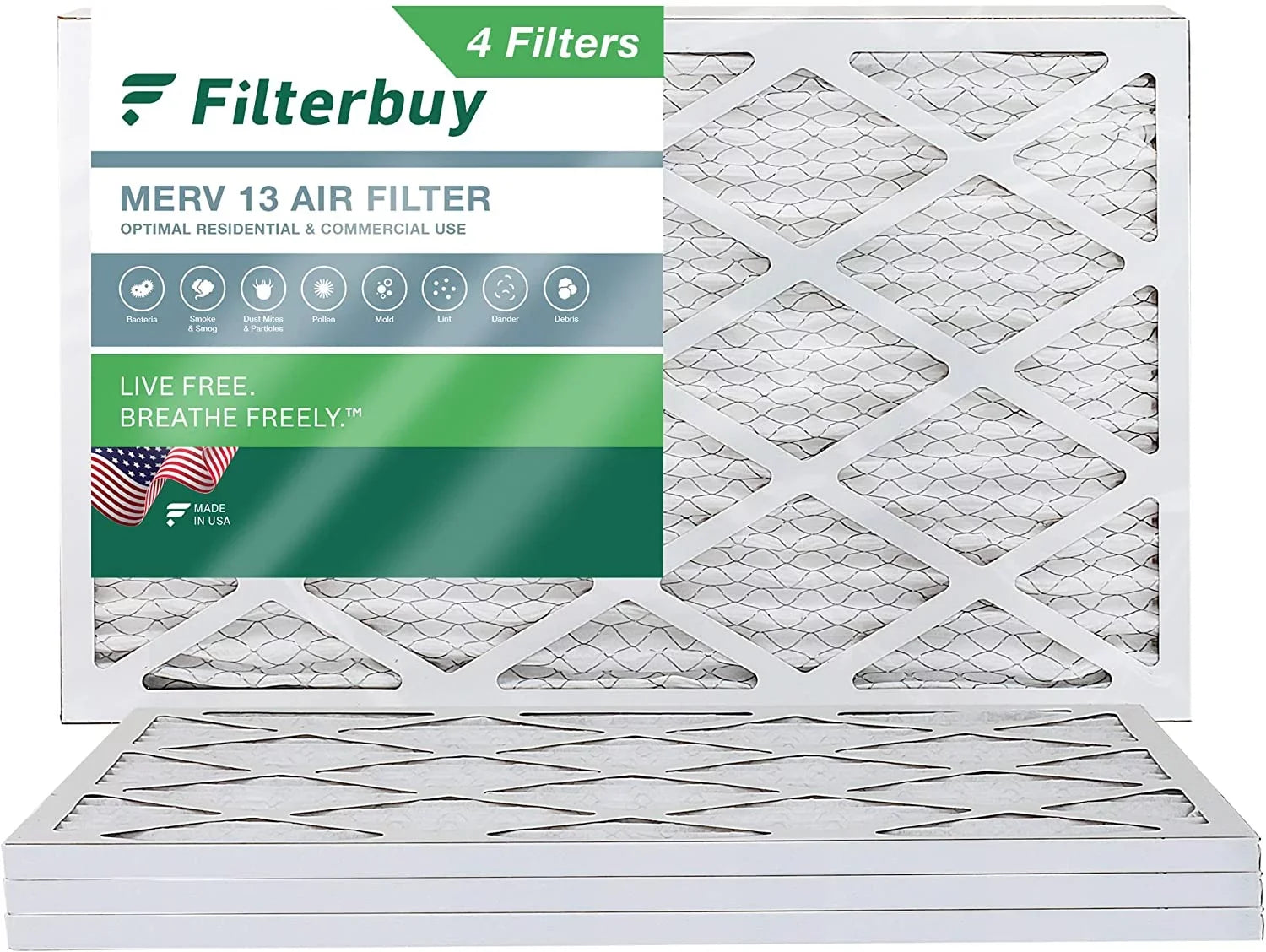 Filterbuy 10x24x1 MERV 13 Pleated HVAC AC Furnace Air Filters (4-Pack)