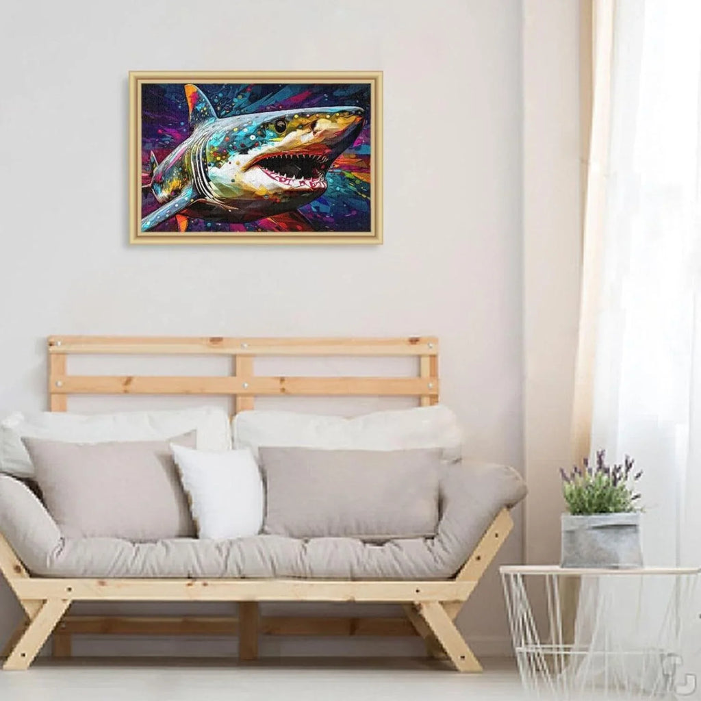 500 PCS Painting of Shark Jigsaw Puzzle, Paper Wood Composite Material Zigsaw with Storage Bag, Puzzle for Adults, Fun Challenging Brain Exercise Family Game Gift for Kids Friends Parents