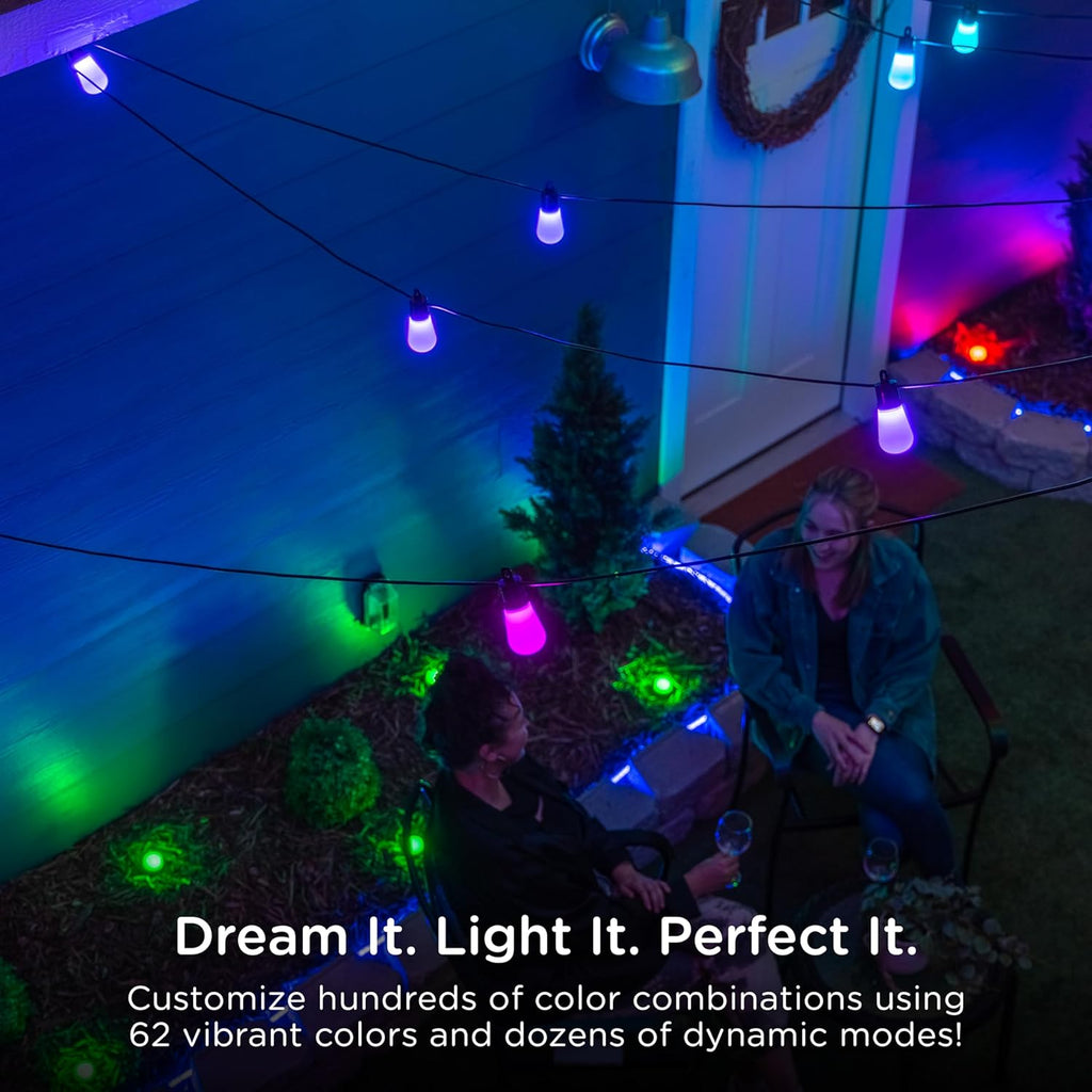 YANRUI Smart Color Changing String Lights, 96 ft, 30 Lightweight RGB LED Patio Lights, Condition Customizable, Wi-Fi App Control, Dimmable Outdoor String Lights, 79617