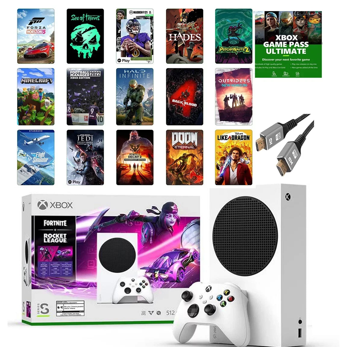 2023 Newest Edition-Microsoft Xbox-Series-S 512GB SSD– Fortnite & Rocket League Bundle with Xbox Game Pass Ultimate: 1 Month and KKEE High Speed HDMI Cable