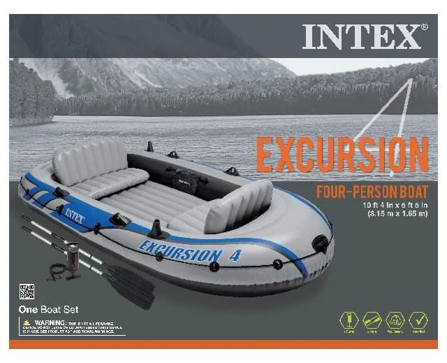 Intex Excursion 4 Person Inflatable Rafting and Fishing Watercraft Set with 2 Oars (Refurbished)