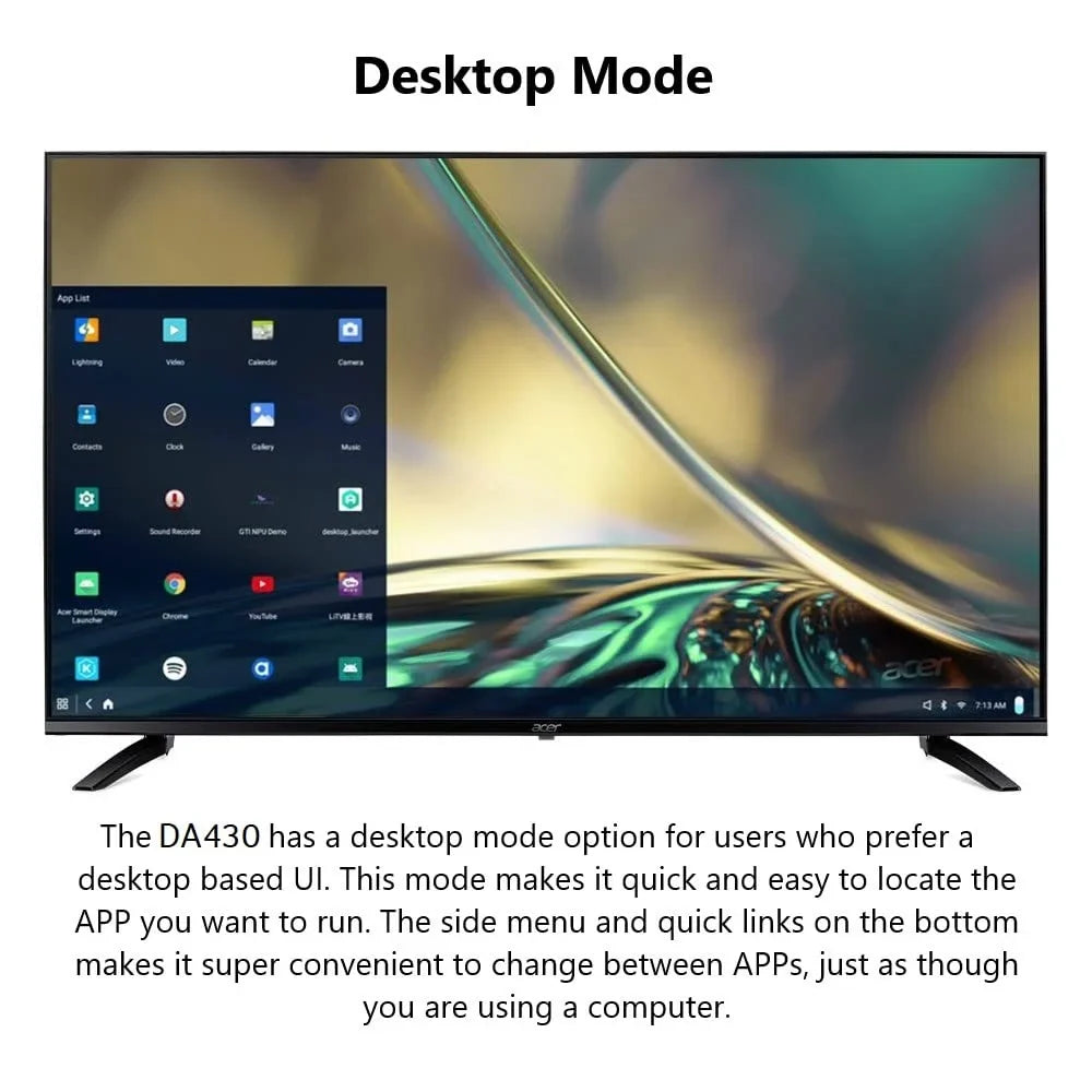 Acer DA430 43" Class Full HD Smart LCD Monitor, 16:9, Black
