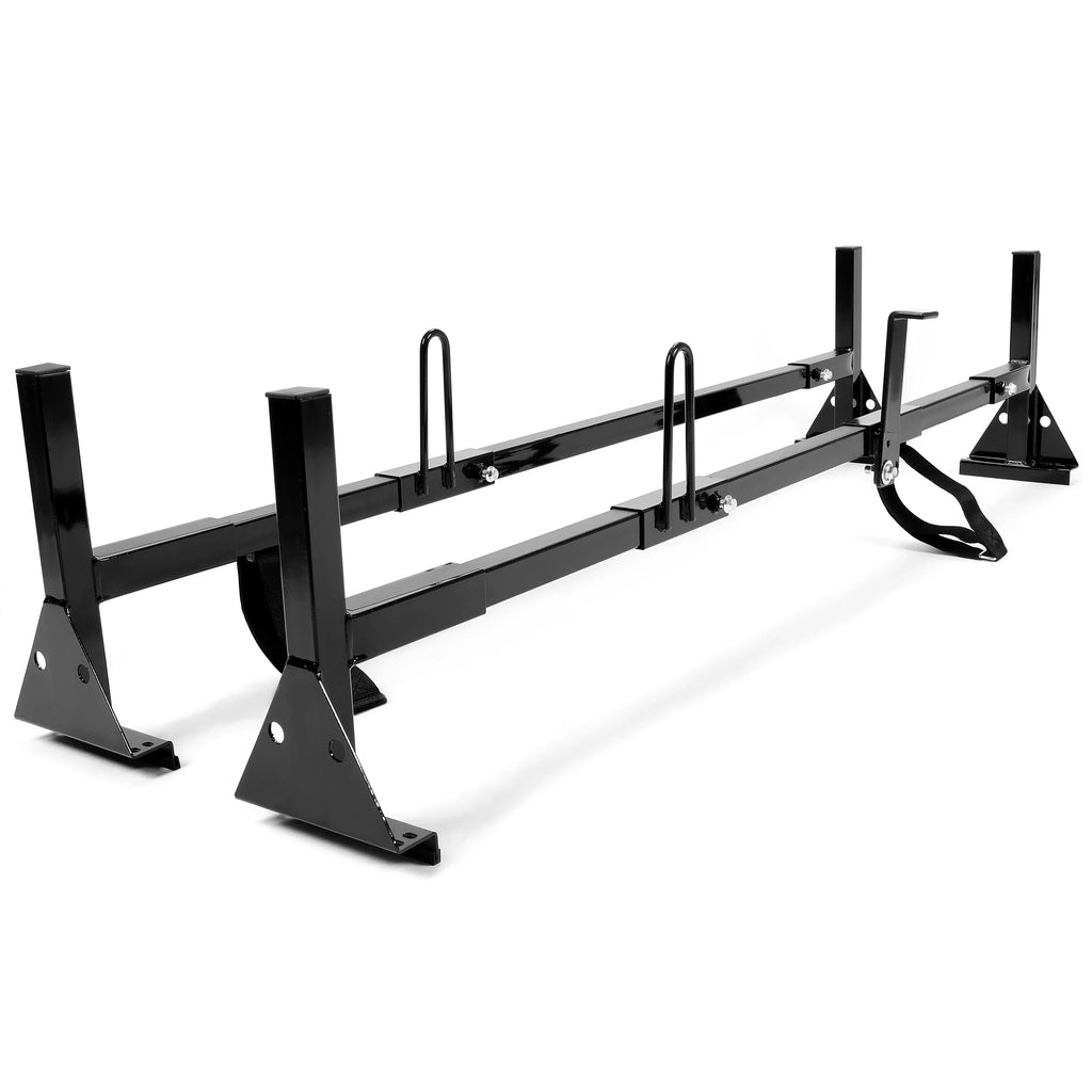 Kojem Universal 2 Bars Roof Rack Mount Full-Size Vans for Chevy Express Ford E-Series GMC Savana 68"-75" Adjustable Steel Rack Carry Ladders