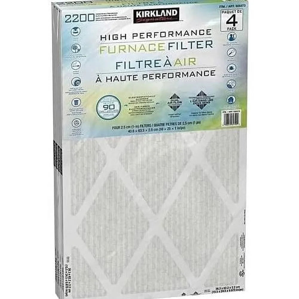 High Performance Furnace Filter, 2200 Microparticle Performance Allergen Reduction - 4 PACK (16X25x1) - 90 Day - Dual Airflow Technology
