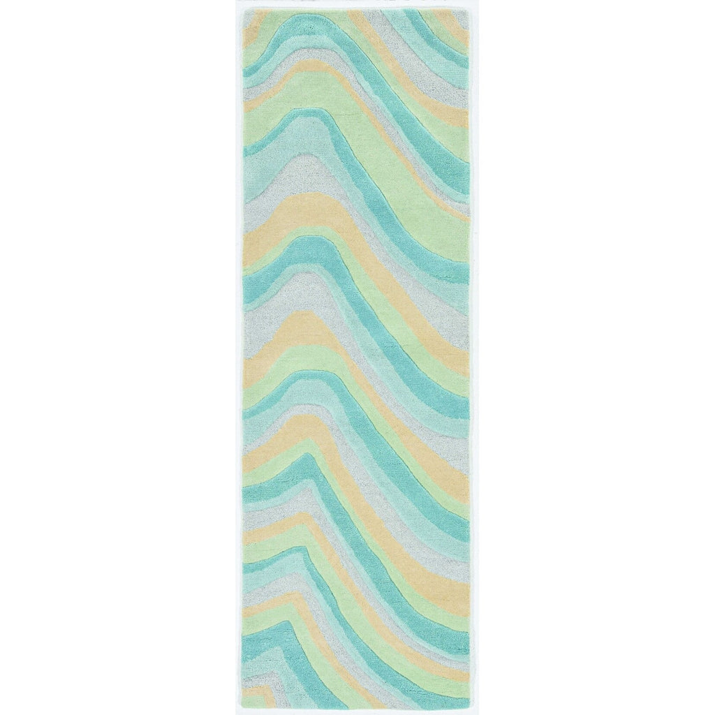 HomeRoots 8' Ocean Blue Beige Hand Tufted Abstract Waves Runner Rug - 9'3" x 12'3"