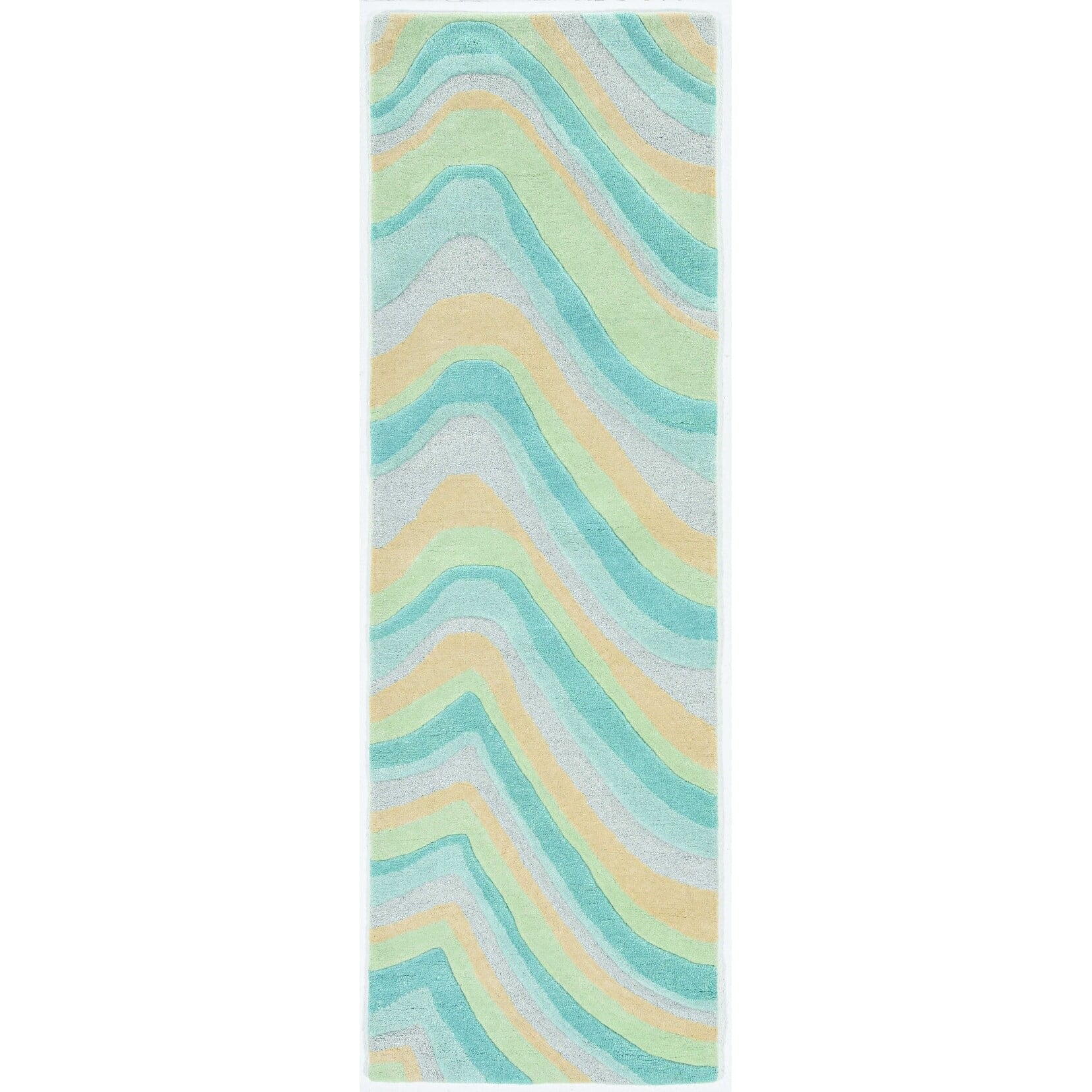 HomeRoots 8' Ocean Blue Beige Hand Tufted Abstract Waves Runner Rug - 9'3" x 12'3"