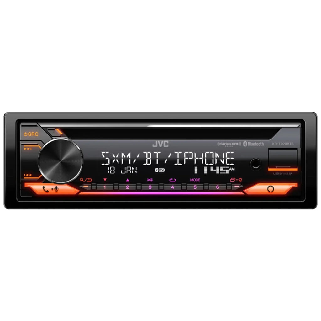 JVC KD-T920BTS Single DIN AM/FM Stereo USB AUX CD Player Bluetooth Multimedia Car Audio Receiver with Amazon Alexa Built-In, 2x 6.5" 2-Way Coaxial Car Speakers, Harley 98-2013 Install Adapter Kit
