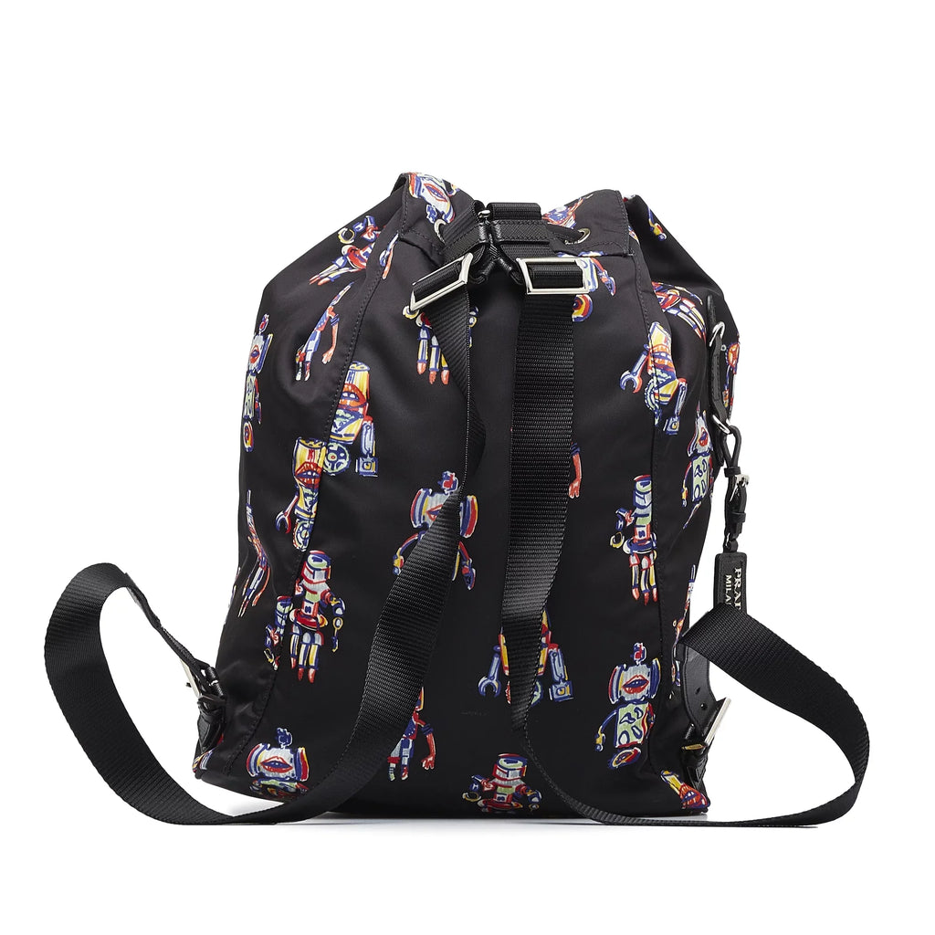 Pre-Owned Authenticated Prada Tessuto Robot Backpack Nylon Fabric Black Unisex (New with Defects)