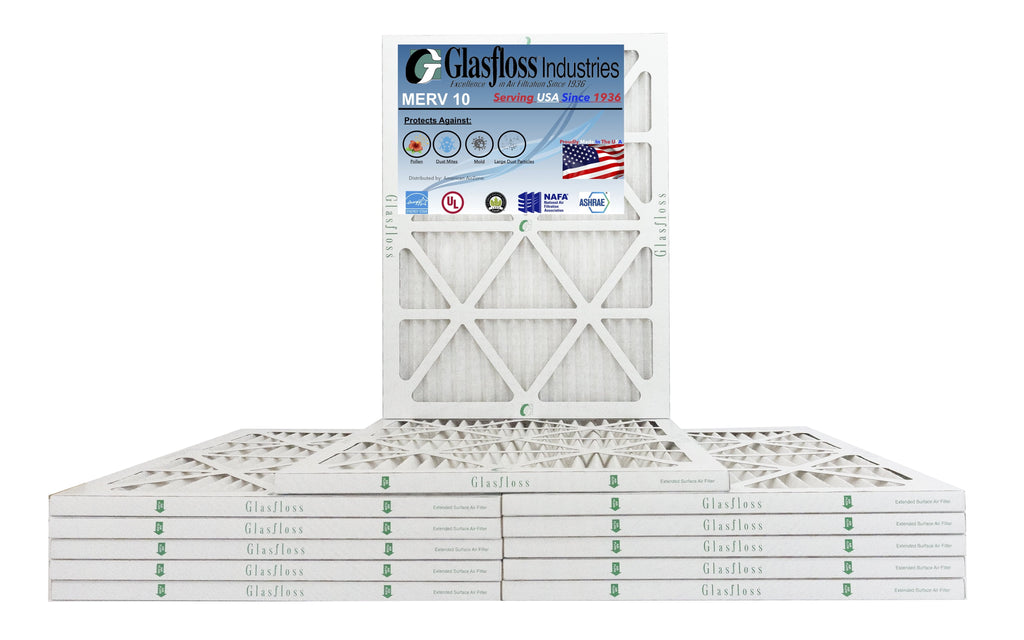 Glasfloss 22x36x1 - MERV 10 -Qty:12 - Furnace Air Filter - Made in USA (Actual Size: 21.5 x 35.5x7/8 inch)
