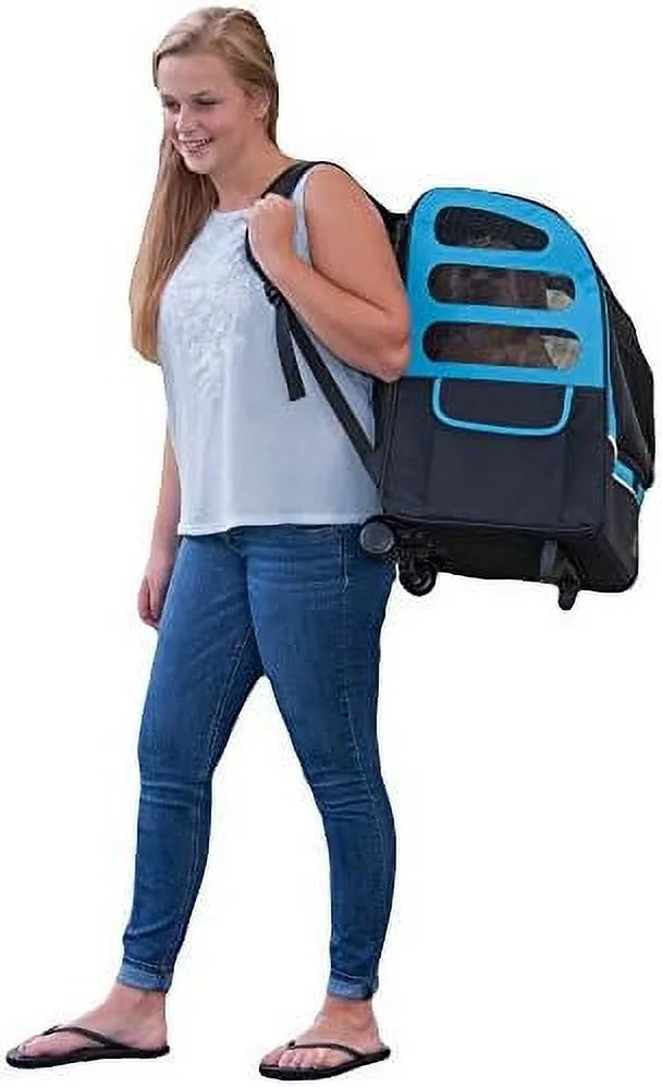 Travel Carrier, Car Seat For Cats/Dogs, Mesh Ventilation, Included Tether, Telescoping Handle, Storage Pouch, Ocean Blue, Extra Large Plus Traveler (PG1280OB)