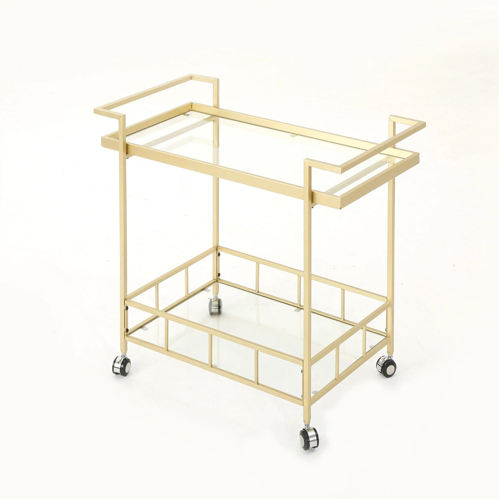 Aletta Industrial Iron and Glass Bar Cart, Gold