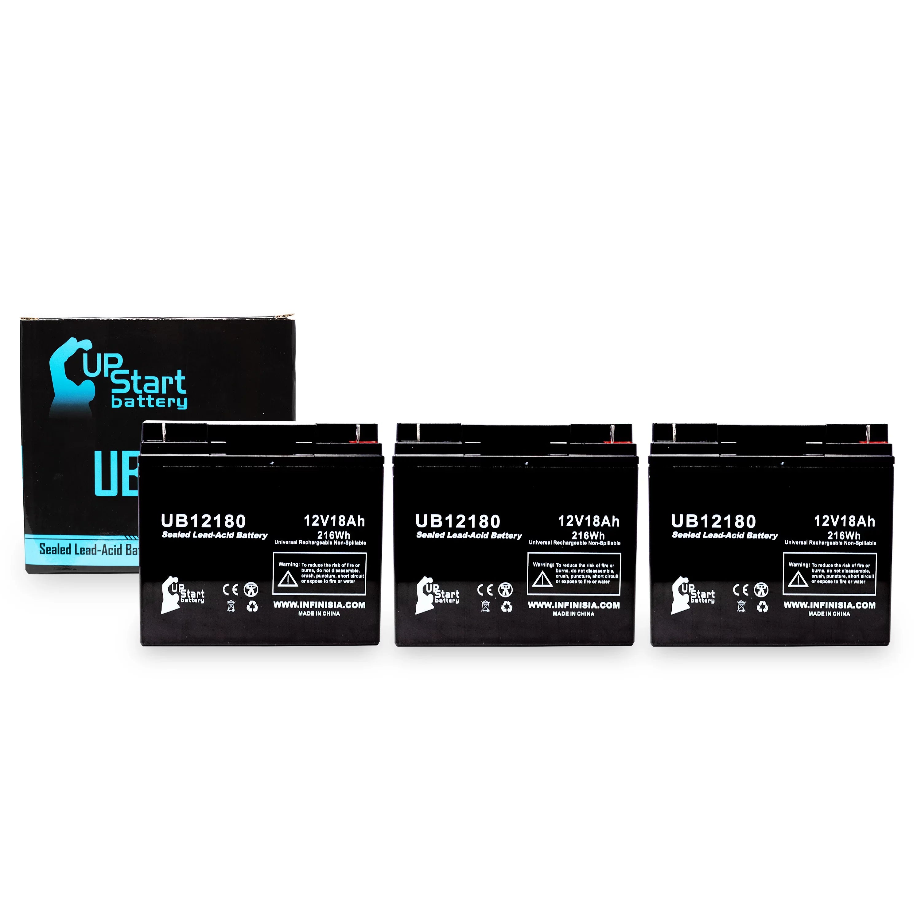 3x Pack - Matching EAGLE PICHER BATTERIES CFM12V18 Battery - Replacement UB12180 Universal Sealed Lead Acid Battery (12V, 18Ah, 18000mAh, T4 Terminal, AGM, SLA)