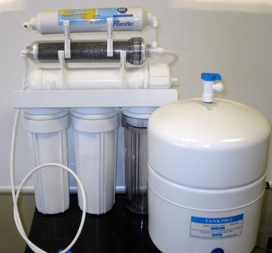 100 GPD - 6 Stage Dual Outlet Use (Drinking & 0 PPM Aquarium Reef/Deionization) Reverse Osmosis Water Filter System (RO/DI) + Tank
