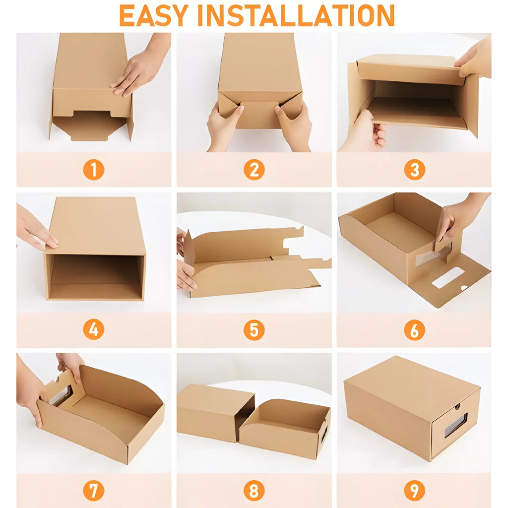 tonchean 10 Pack Cardboard Shoe Boxes - Stackable Shoes Storage Organizer Kraft Drawer Boxes with Lids and Transparent Window-Gift