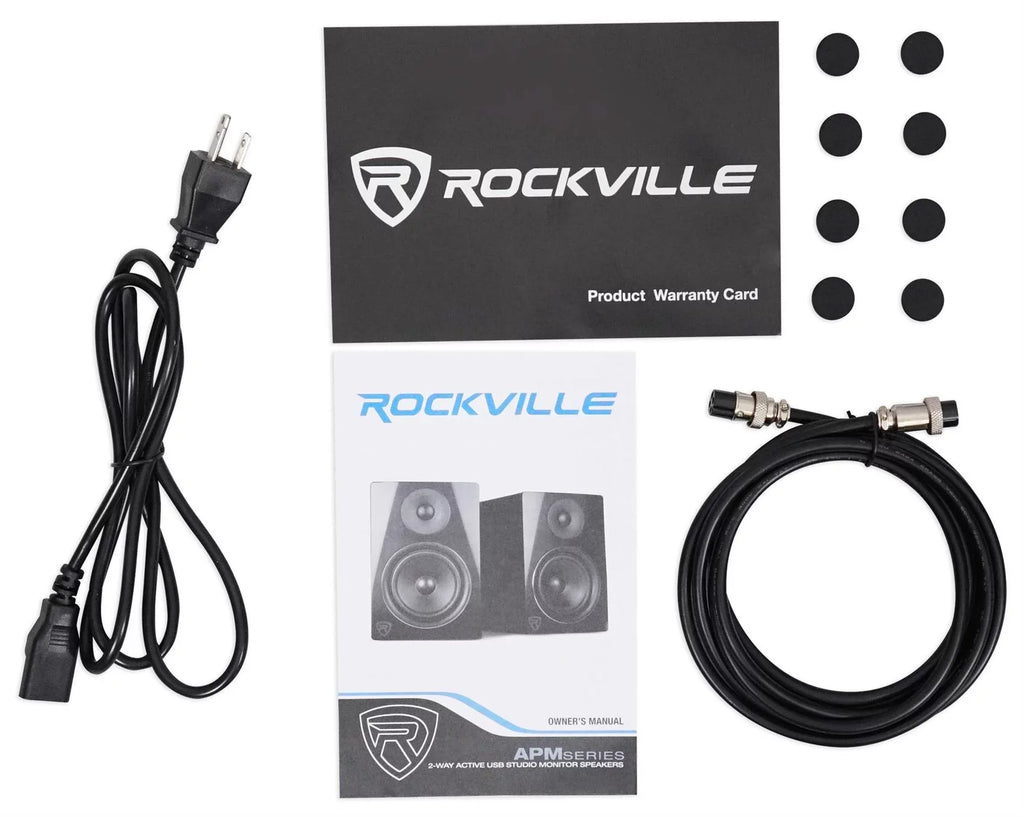 2 Rockville APM5B 5.25" USB Studio Monitor Speakers+36" Dark Wood Premium Stands