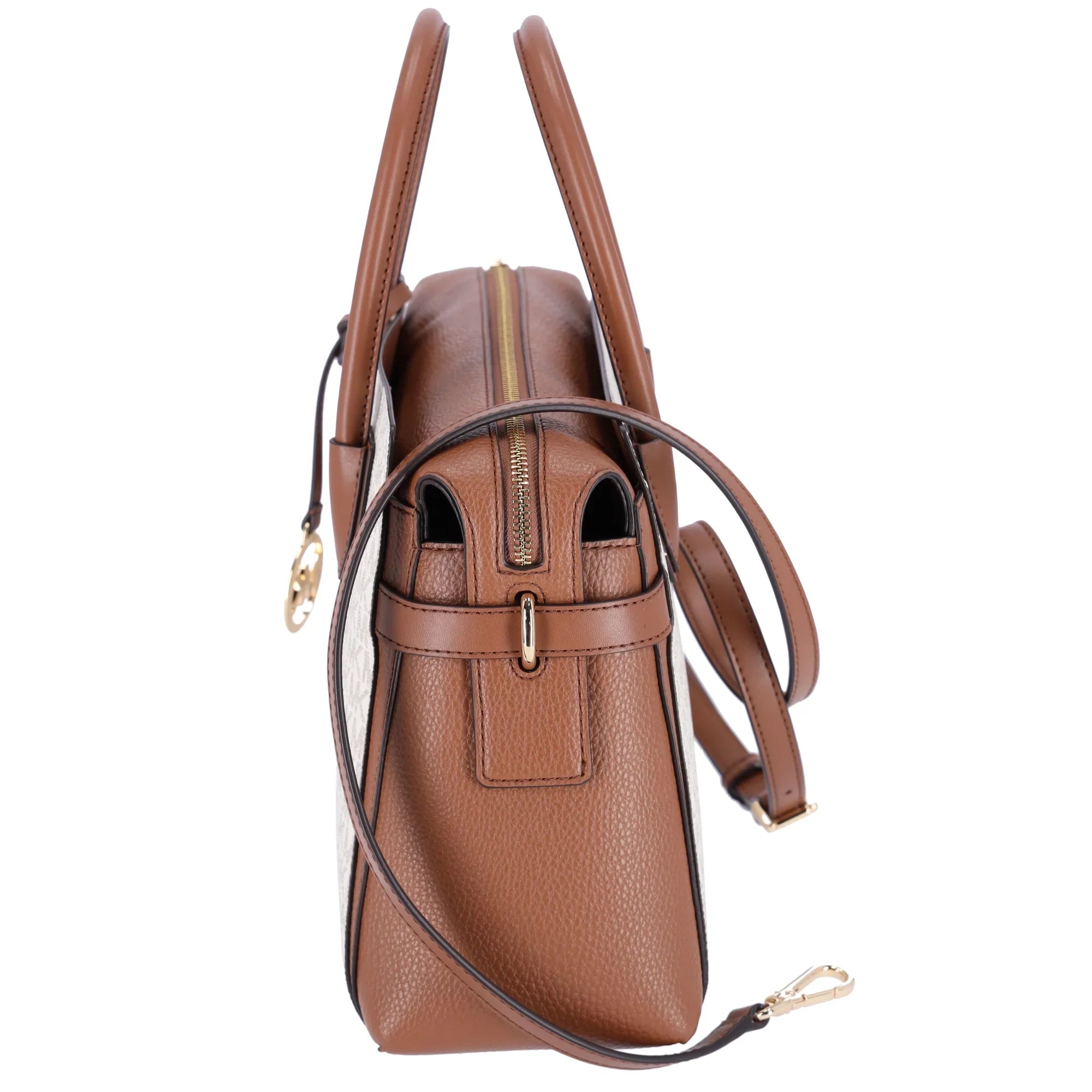 Michael Kors Womens Mercer Medium Logo and Leather Belted Satchel Vanilla 35F2GM9S8B-149