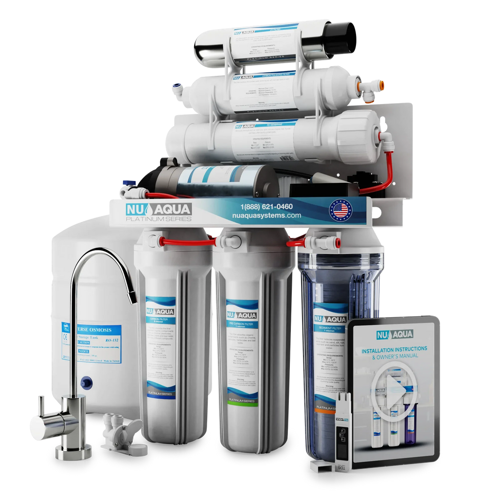 NU Aqua Platinum Series 6 Stage UV Ultraviolet 100GPD RO System with Booster Pump