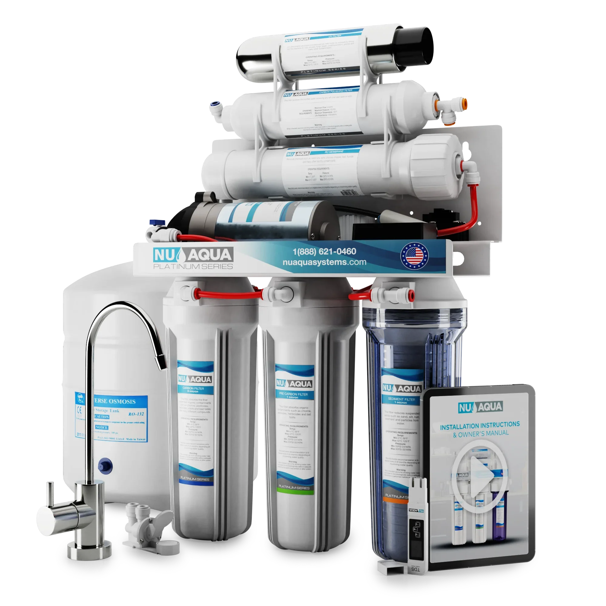 NU Aqua Platinum Series 6 Stage UV Ultraviolet 100GPD RO System with Booster Pump