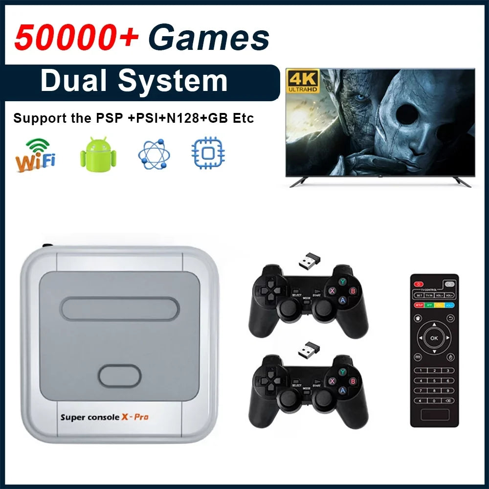 Onemayship Retro Game Console 256GB, Super Console X PRO Built in 50,000+ Games, Video Game Console Systems for 4K TV HD/AV Output, Dual Systems, Matching with PS1/PSP/MAME/ATARI