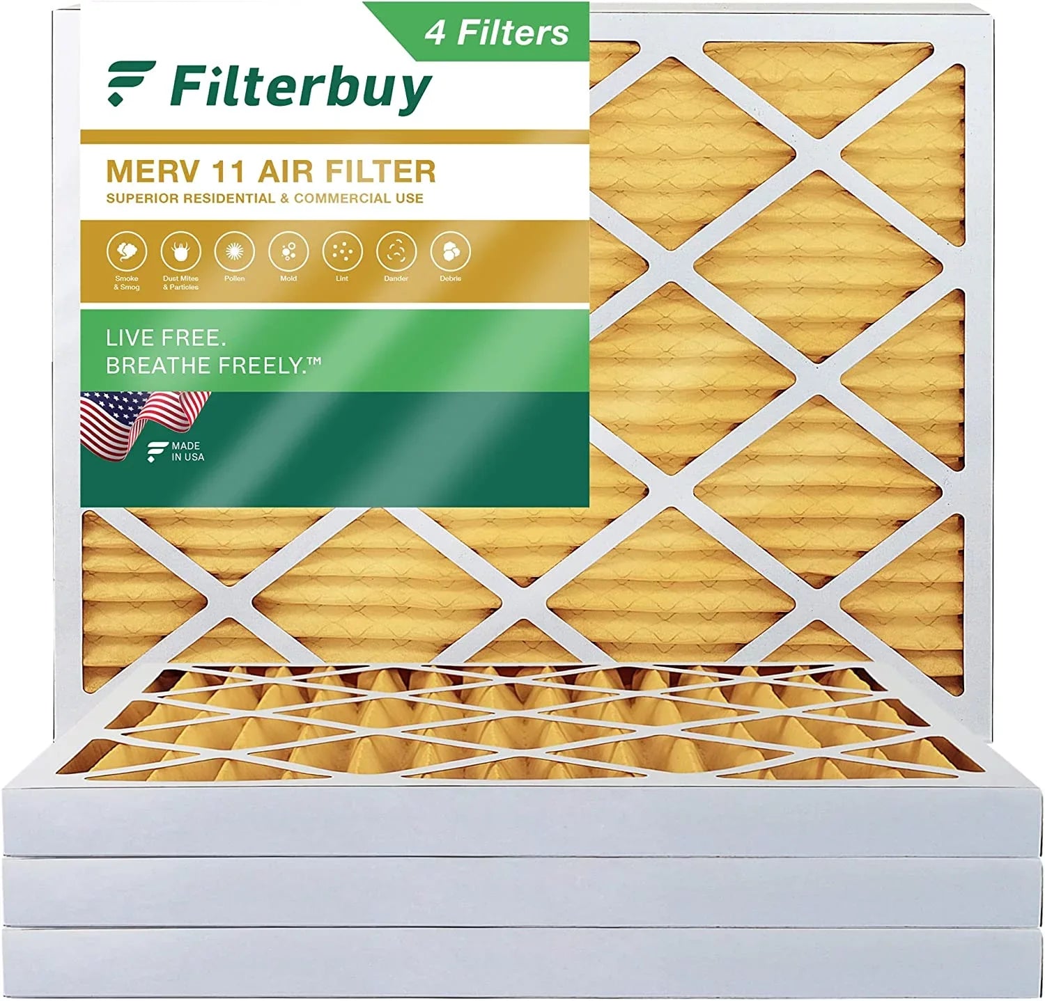 Filterbuy 10x16x2 MERV 11 Pleated HVAC AC Furnace Air Filters (4-Pack)