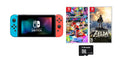 Nintendo Switch Bundle: Mario Kart 8 Deluxe /The Legend of Zelda: Breath of the Wild and Nintendo Switch 32GB Console with Neon Red and Blue Joy-Con, 3 Months Nintendo Switch Online Membership