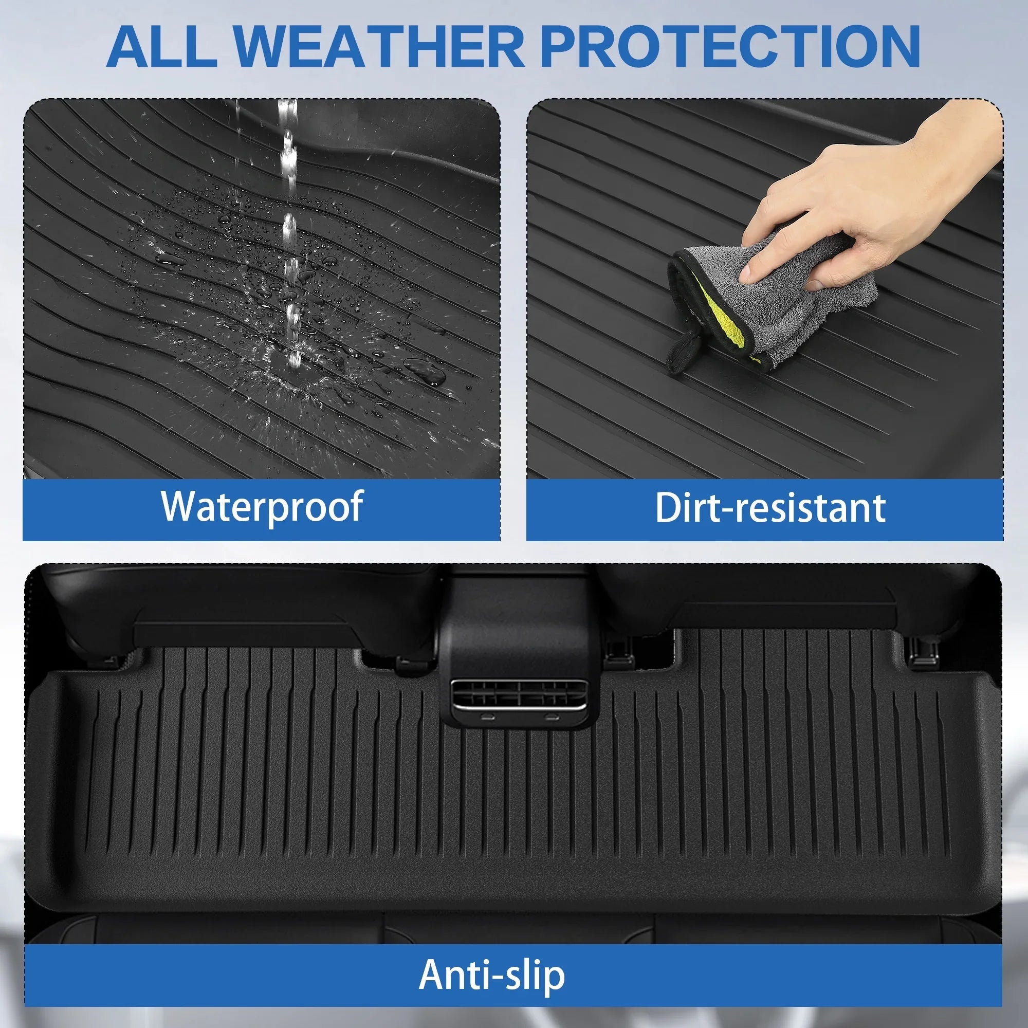 WEIZE Floor Mats Set for Tesla Model Y 2021-2023 2024, All Climate TPE Waterproof Anti-Slip Front & Rear Trunk Mats Cargo Liners Accessories, Custom Fit for Tesla 5-Seater, Set of 6 Mats