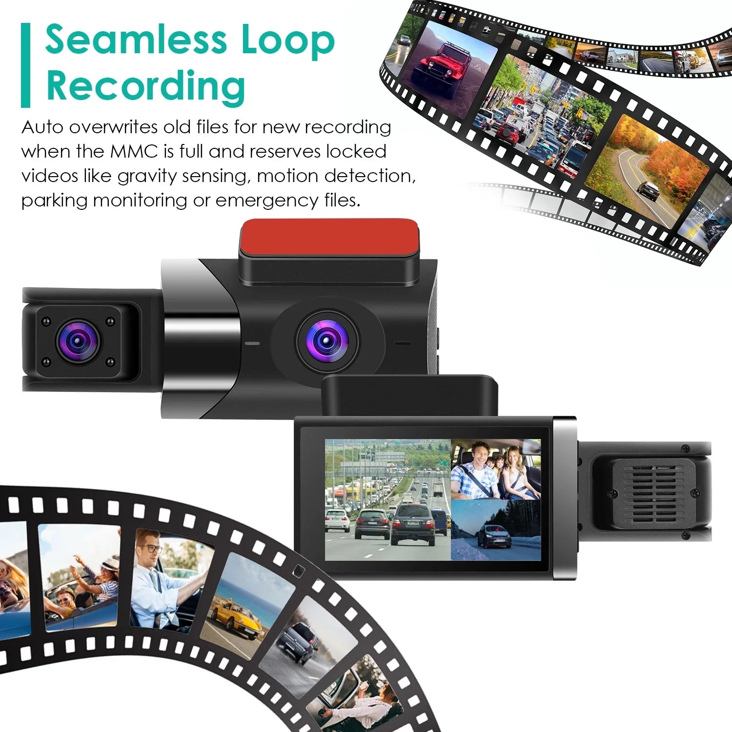 Dash Cam Front and Rear Inside with 3 Channel, iMounTEK 1080P Dash Camera for Cars, with 140° Vew IR Night Vision, Loop Recording, G-Sensor, Parking Monitor