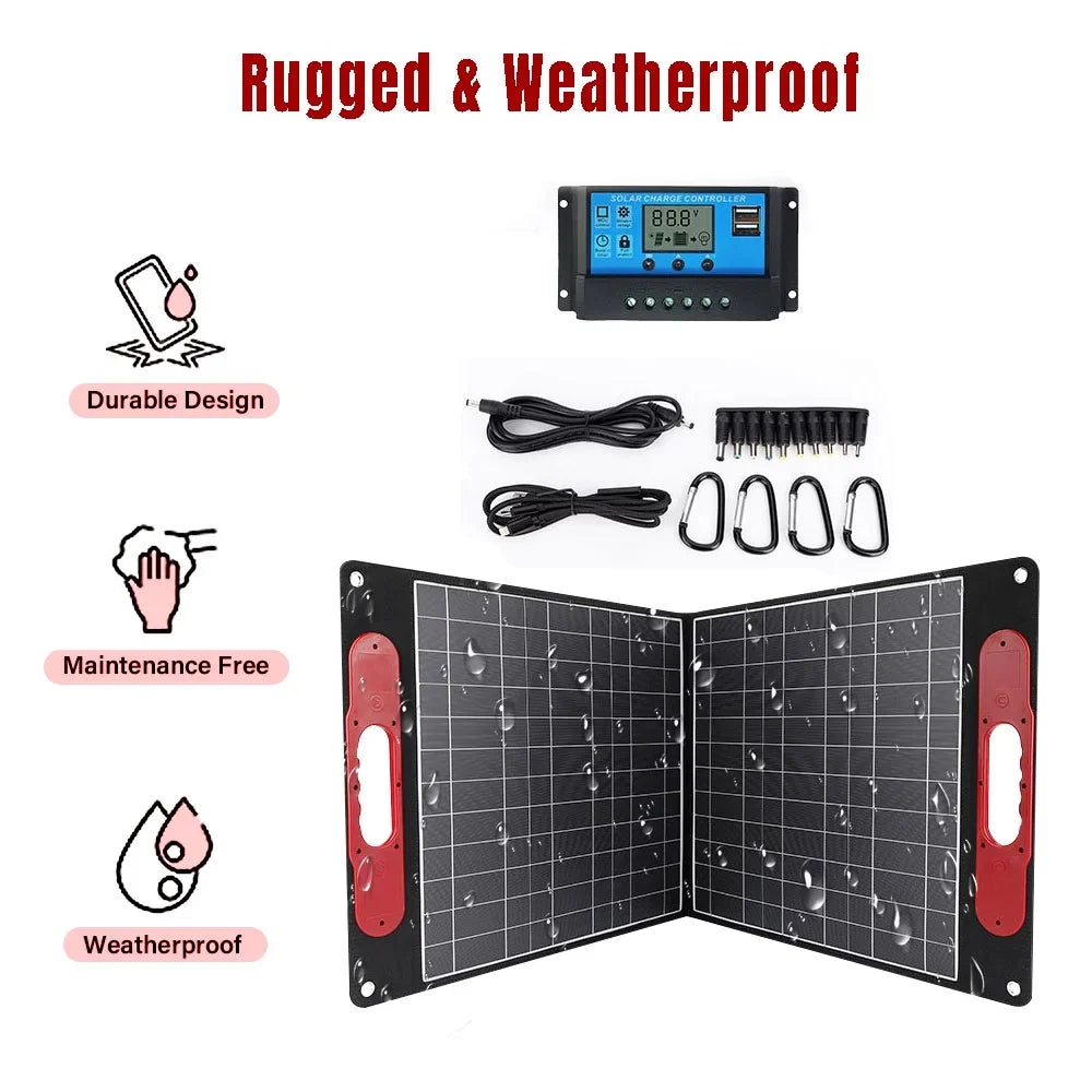 200 Watts Folding Solar Panel Kit, Solar Generator Charger with Digital Adapter for Caravan Vessel Battery