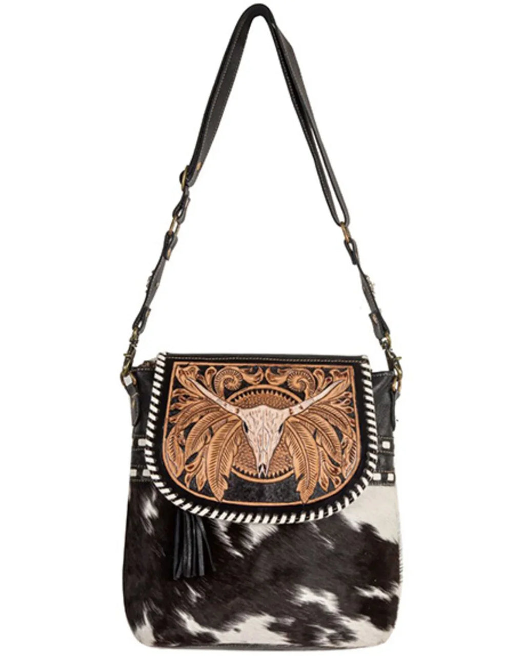 Myra Bag Women's Spirit Of The Herd Hand Tooled Crossbody Black One Size