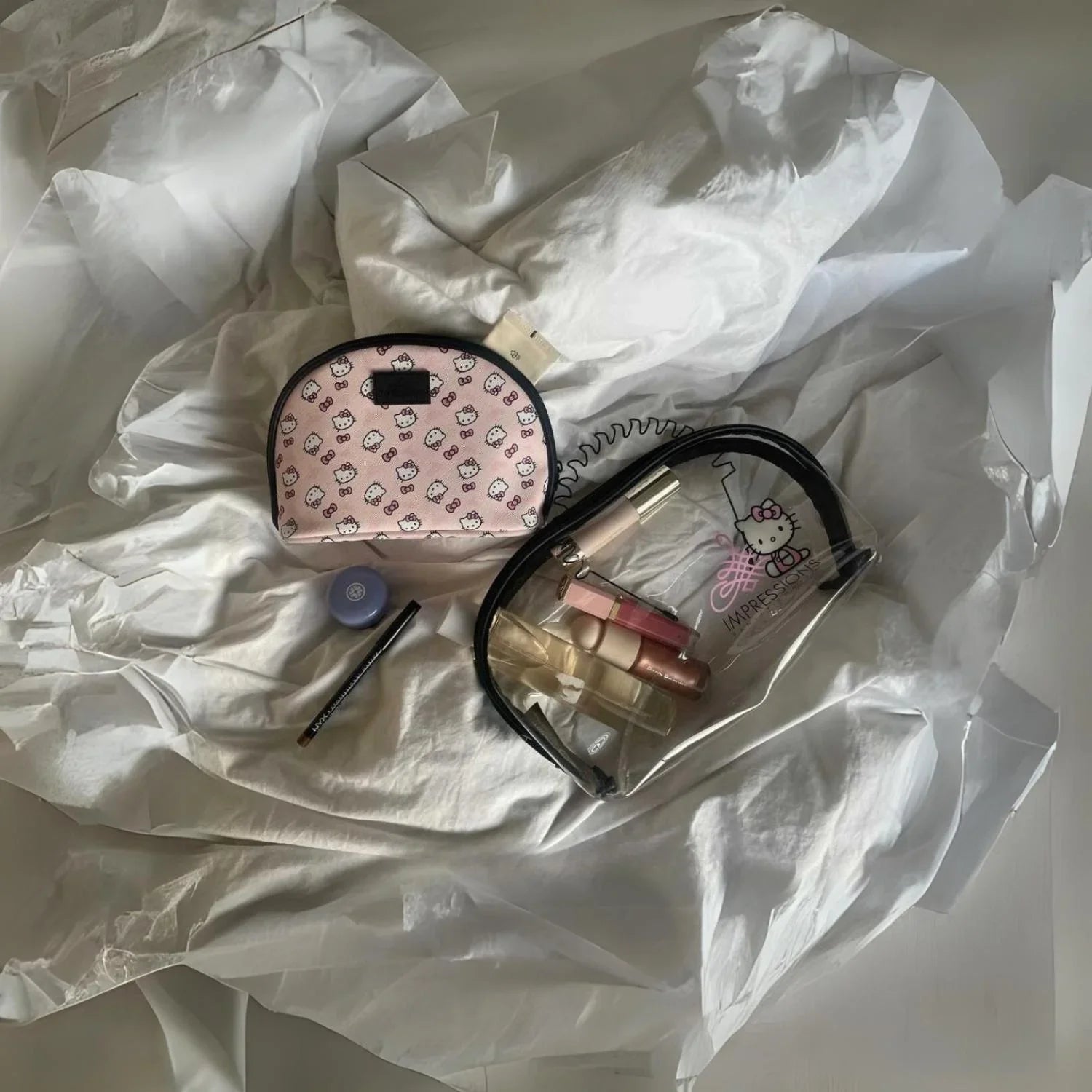 Impressions Vanity Hello Kitty 2 Pcs Nested Clutch Purses, Travel Makeup Bag for Holding Makeup (Pink)