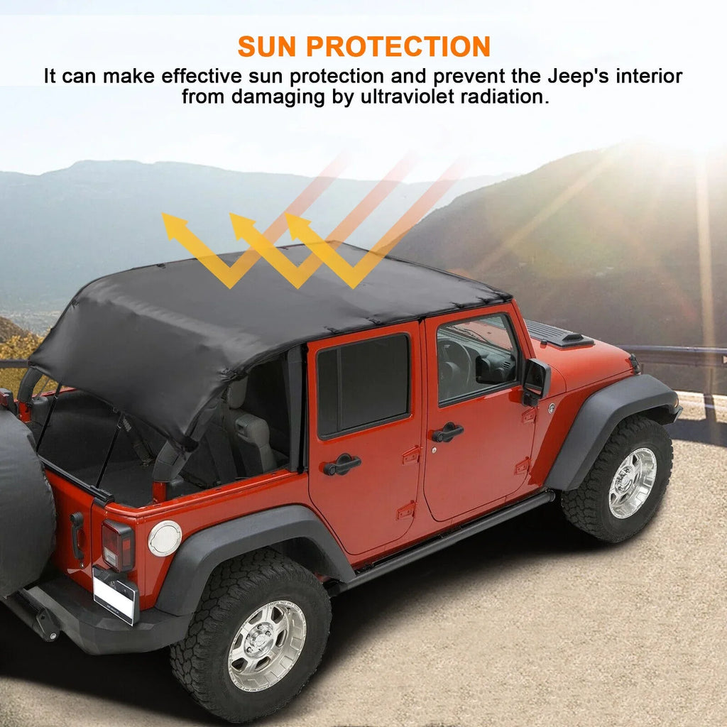 Soft Top Bikini Top Protection for Jeep Wrangler JK 2007-2017 2-Door Extended PU Leather Anti-UV Top Roof Black