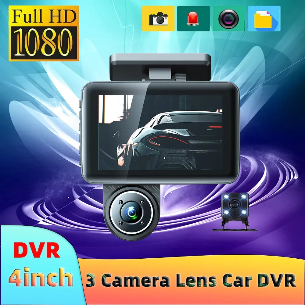 Tomshoo Car Video Recording Camcorder, Triple Channel Dash Cam, 4in Clear Car Rearview Mirror