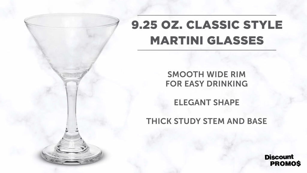 Classic Martini Glasses 9.25 oz. Set of 10, Bulk Pack - Top-notch for Cocktails, Wedding Favors, Party Favors, Events - Clear