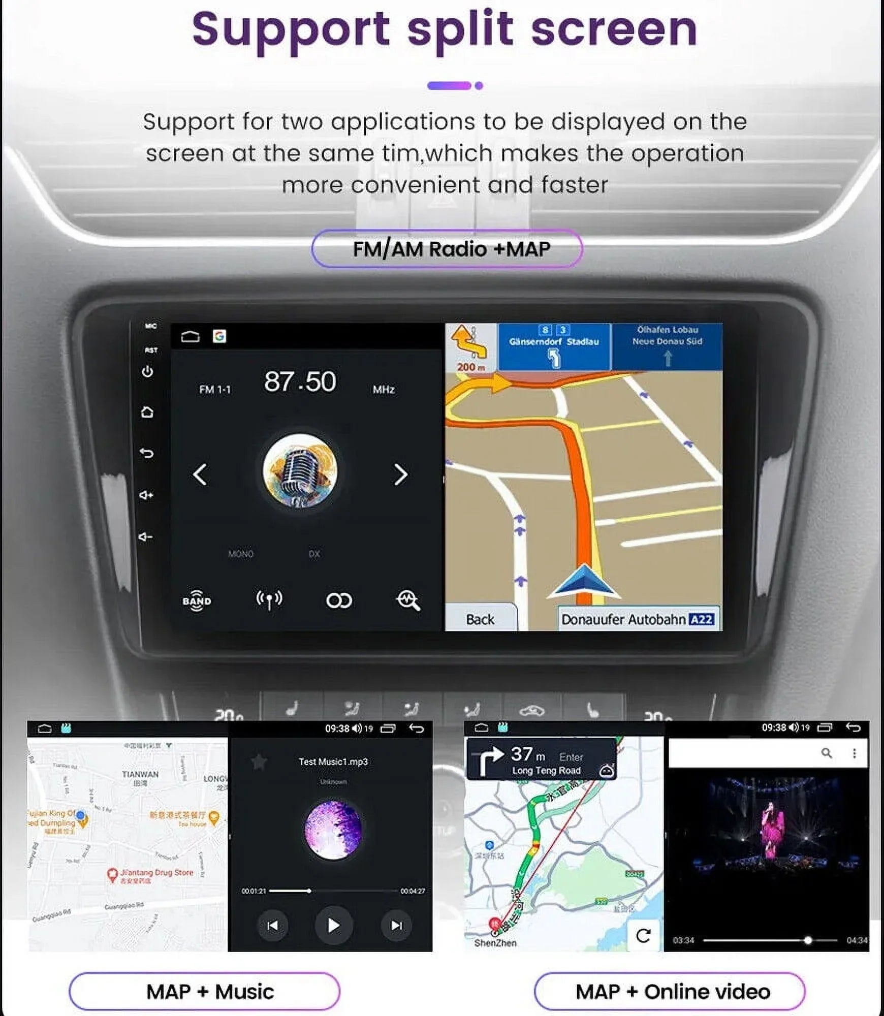 9" Android Car Stereo DSP AM/FM Radio GPS Navigation 4+32G Universal Double Din 1280X720 QLED Screen Wireless Apple Carplay Android Auto in-Dash Head Unit Multimedia Climate Store,YouTube