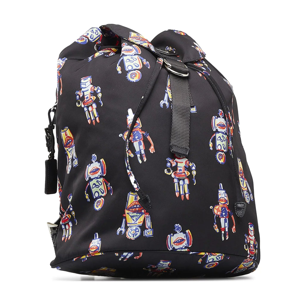 Pre-Owned Authenticated Prada Tessuto Robot Backpack Nylon Fabric Black Unisex (New with Defects)