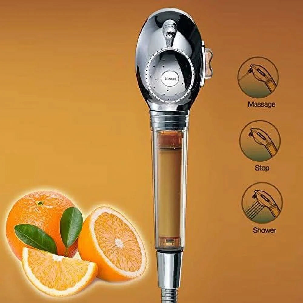 shower head with water filter by - 2 shower filters included - removes up to 99.9% of chlorine and chloramines - low flow high pressure