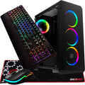 Deco Gear Mid-Tower PC Gaming Computer Case Starter Kit, 3-Sided Tempered Glass and LED Lighting, Mini-ITX, Micro-ATX, ATX, with Wired RGB Gaming Mouse, RGB Mechanical Gaming Keyboard, and Mouse Pad