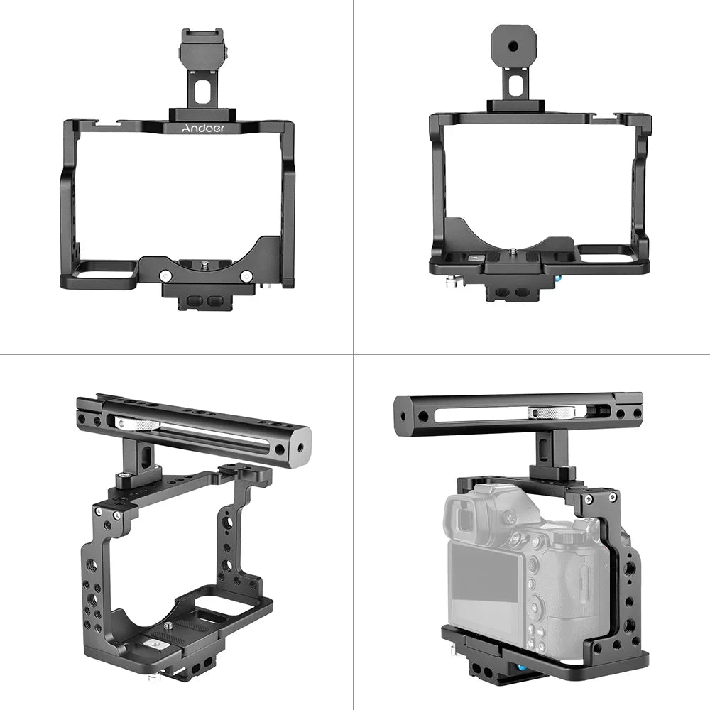 Andoer C15-B Camera Cage + Handle Kit Aluminum Alloy with Cold Shoe Mount Fitting with Nikon Z6/Z7 DSLR Camera