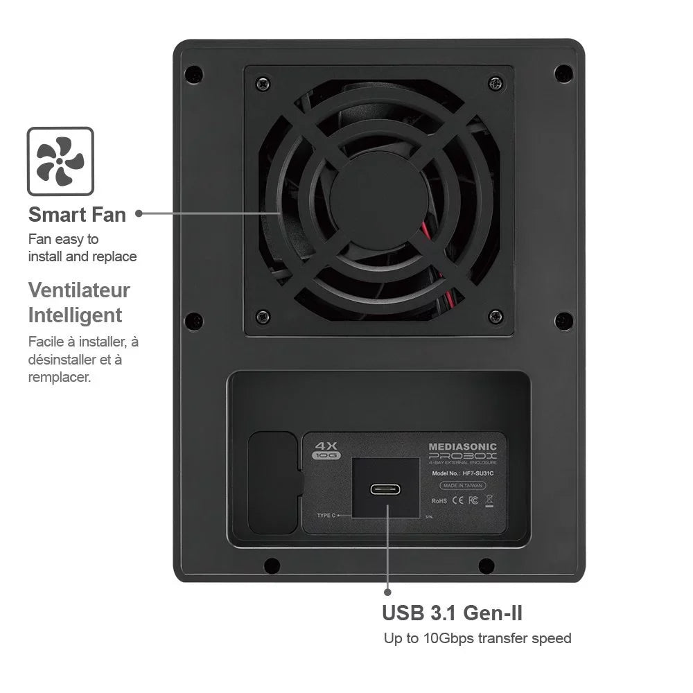 Mediasonic USB 3.1 4 Bay 3.5-inch SATA Hard Drive Enclosure – USB 3.1 Gen 2 10Gbps Type C / USB-C (HF7-SU31C)