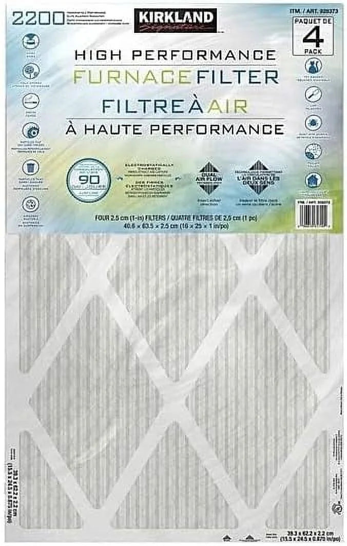 High Performance Furnace Filter, 2200 Microparticle Performance Allergen Reduction - 4 PACK (16X25x1) - 90 Day - Dual Airflow Technology