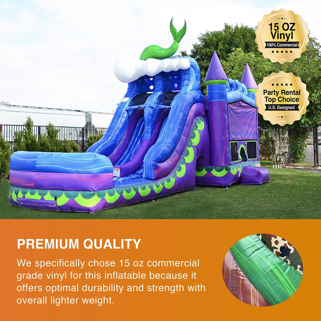 JumpOrange Outdoor Mermaid Titan Commercial Grade Inflatable Slide and Bounce House Dual Lane with Pool for Kids and Adults with Blower