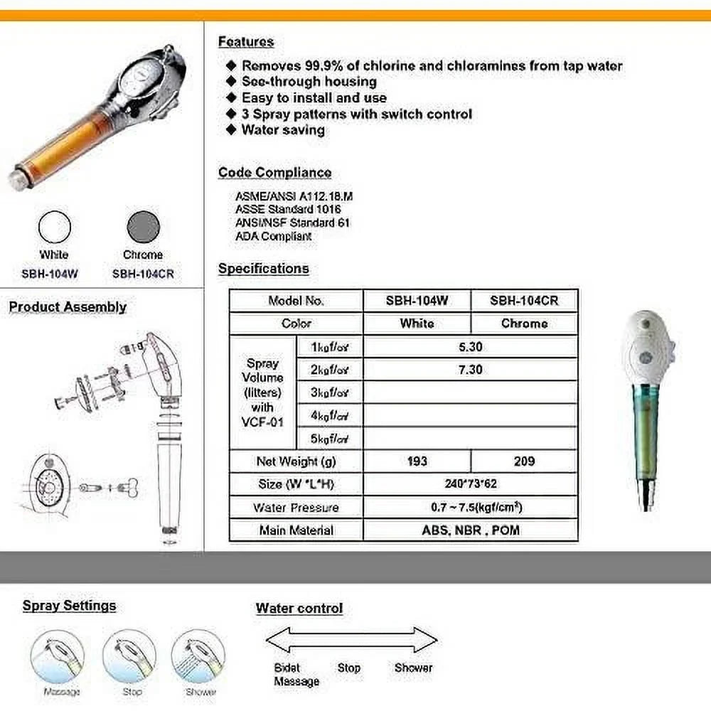 shower head with water filter by - 2 shower filters included - removes up to 99.9% of chlorine and chloramines - low flow high pressure