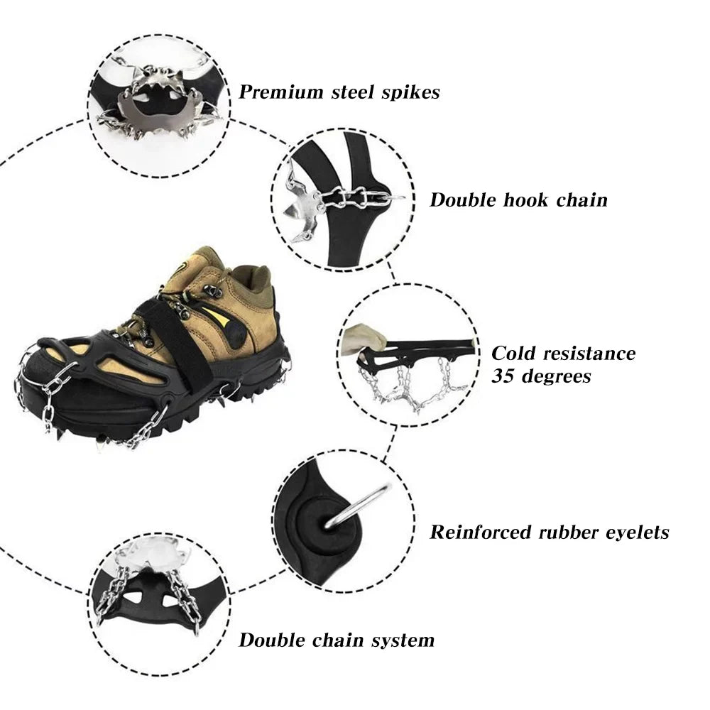 walmeck Ice Claw 201 Slip Shoe Grips - 26-Tooth Stainless Steel Ice Claws for Superior Traction - Optimal for Ice Fishing and Winter