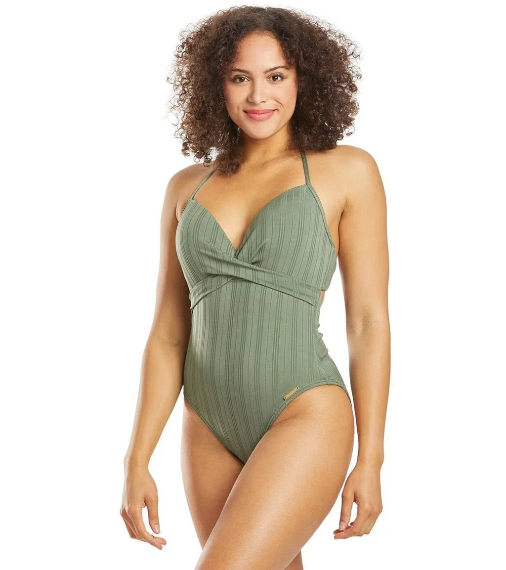 Vince Camuto IGUA Ripple Effect Wrap-Front One-Piece Swimsuit, US 8