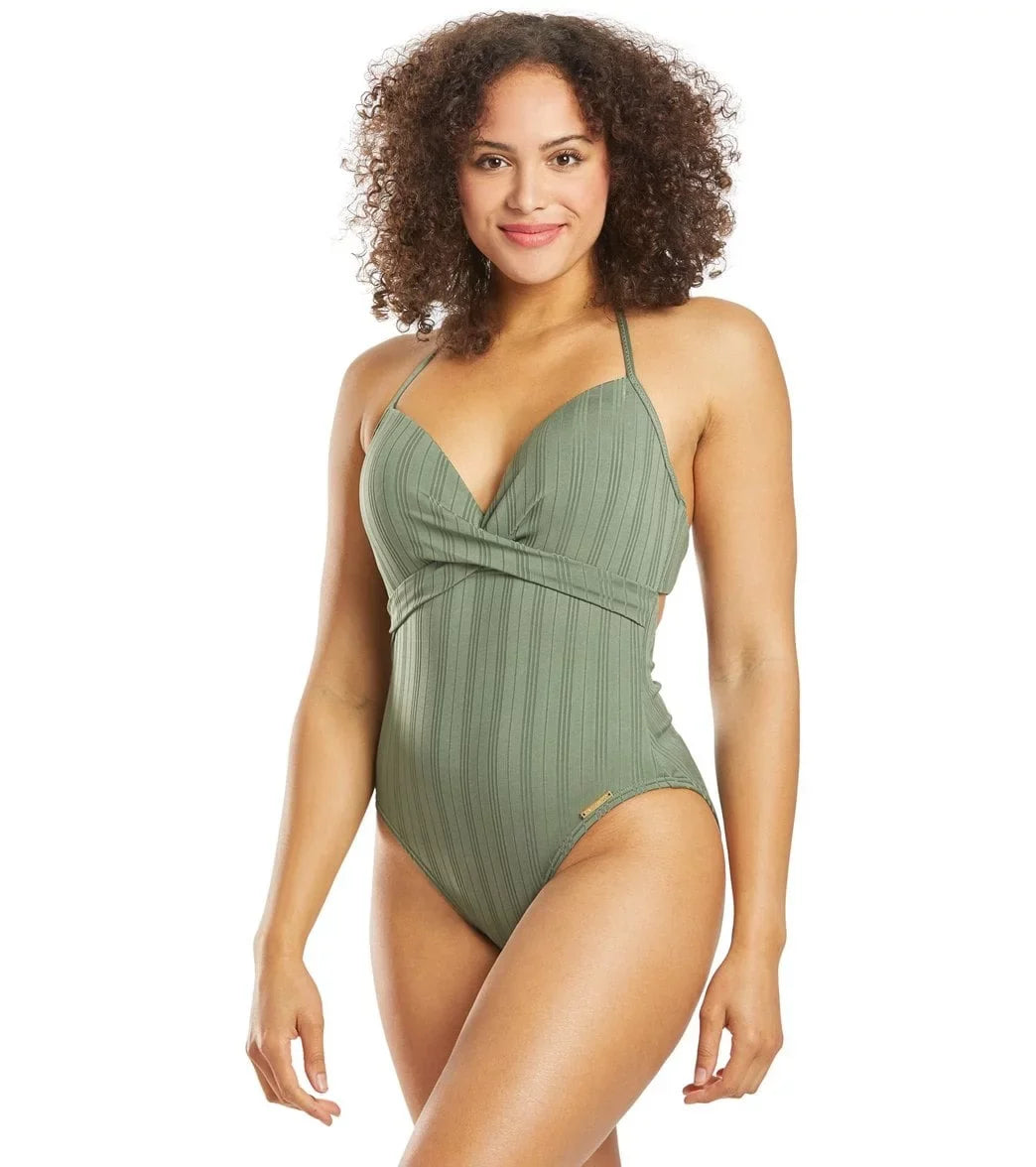 Vince Camuto IGUA Ripple Effect Wrap-Front One-Piece Swimsuit, US 8