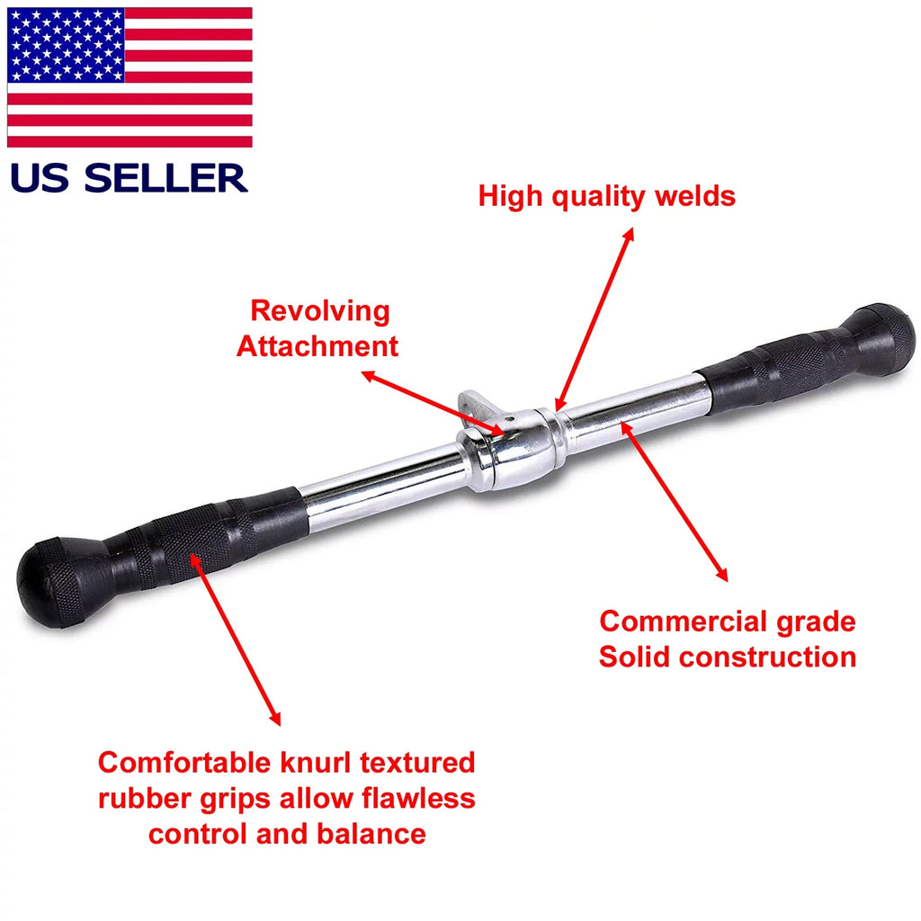 Fitness Maniac USA Deluxe Straight Bar Home Gym Cable Attachment with Rubber Handgrips, 20 Inches