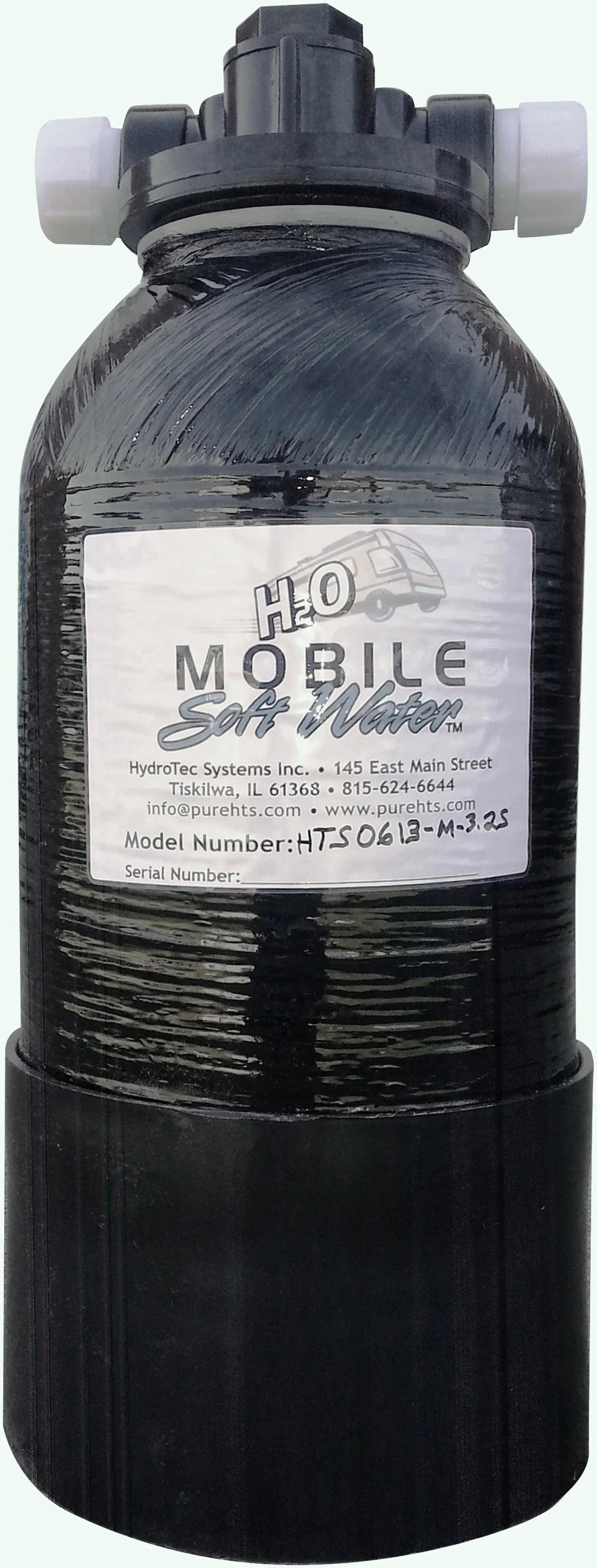 Mobile-soft-water 3,200 grain Portable Softener Shorty, Lead-Free NSF 61 Male GHC Tank Connections for RV and Other Tight Spaces, Day Trips and other places where soft water is desirable; C-style.