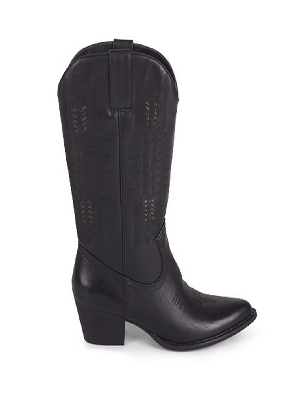 WANTED Womens Black Whip-Stitch Detailing Pull Tabs Woven Padded Texan Pointed Toe Block Heel Western Boot 8.5